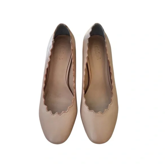 Chloe Lauren Scalloped Leather Block Heels Pumps Size 35/5 - Picture 2 of 13